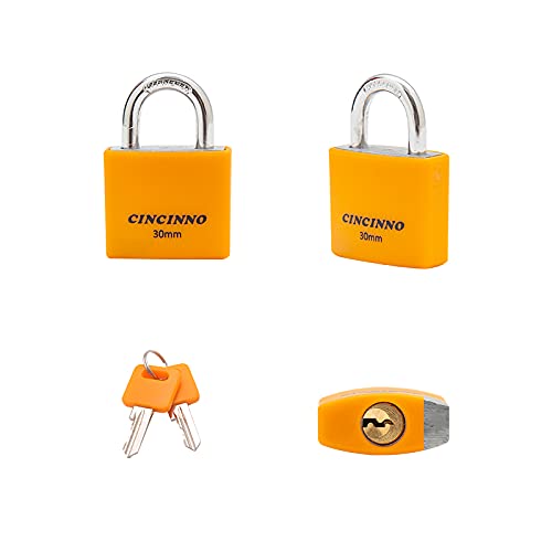 CINCINNO مجموعة CINCINNO مكونة من 8 أقفال صغيرة، أقفال مغطاة بالألومنيوم على حد سواء، قفل مقاوم للطقس 30 مم مع نفس المفتاح، قفل خارجي للحظائر، وحدة التخزين، خزانة صالة الألعاب الرياضية المدرسية، صندوق الأدوات - Image 3